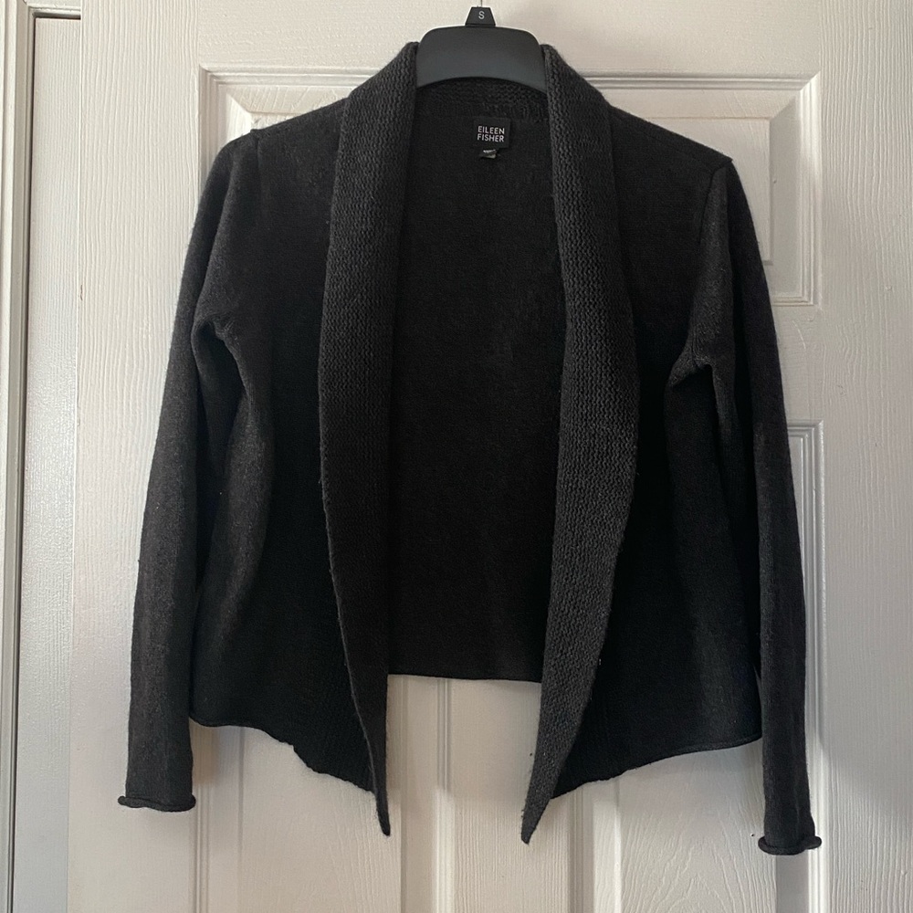 Eileen Fisher Charcoal Grey Cashmere Open Front Cardigan Sweater
